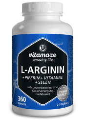 L-Arginin Plus hochdosiert + Piperin + Vitamine + Selen Kapseln 