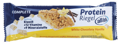 all in<sup>®</sup> COMPLETE Protein Riegel White Chocolate Vanilla 40g 