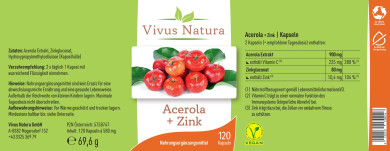 Acerola Vitamin C  + Zink Kapseln Vivus 120 Stk 