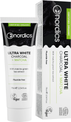 Nordics Bio Zahnpasta Ultra White Aktivkohle Matcha ohne Fluorid 75ml 