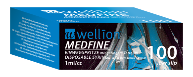 Wellion MEDFINE Einwegspritze 1ml/cc, 100 luer slip 