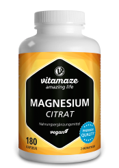 Magnesiumcitrat 360 mg Tagesdosis, vegane Kapseln 